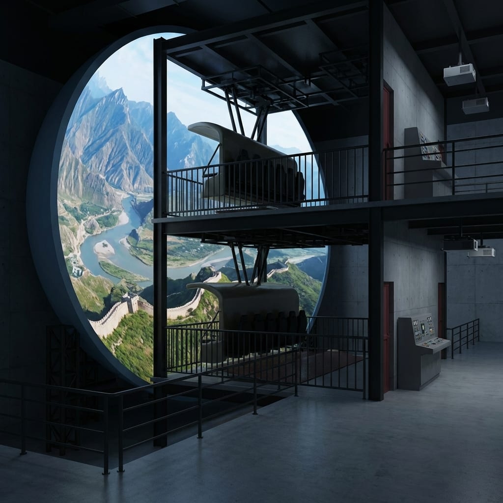 Flying Theater — Immersive Rides manufactured by ZhipaoRides, Suspended flying theater with domed screen — soar over landscapes without leaving your seat.