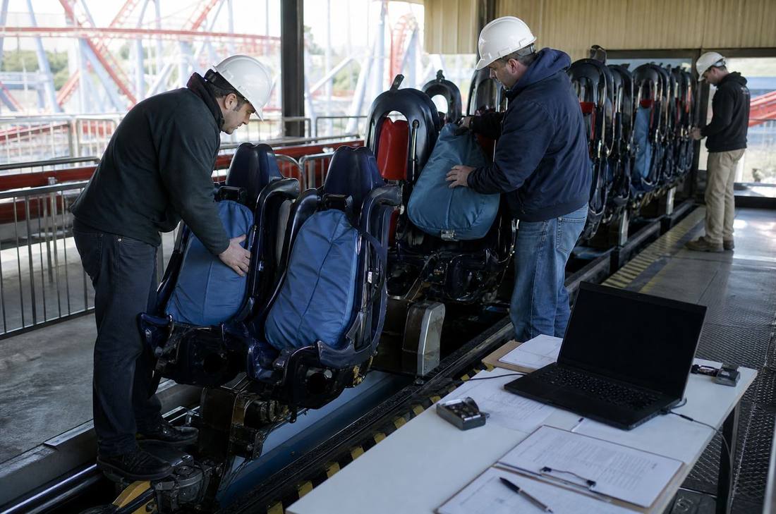 Technicians loading water dummies for commissioning tests